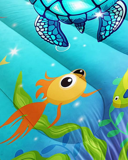 Turtle Comforter Set Full Ocean Watercolor Sea Turtle Bedding Set Nautical Sea Animal Reptile Bed Set with 2 Pillowcases for Kids Room Decor - LeafyLoom