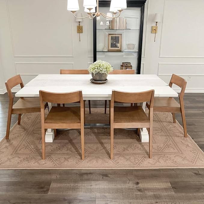 Plank+Beam 72 Inch Farmhouse Dining Table, Solid Wood Rustic Kitchen Table, Large Wooden Rectangular Dinner Table for Dining Room, Home Office, Living Room Furniture, Easy Assembly, White Wirebrush - LeafyLoom