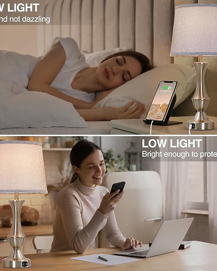 Luvkczc Table Lamps for Bedrooms Set of 2, Touch Nightstand Lamps, Bedside Lamps with USB C+A Charging Ports,3 Way Dimmable Nightstand Lamps for Living Room, Dorm, Home Office - LeafyLoom