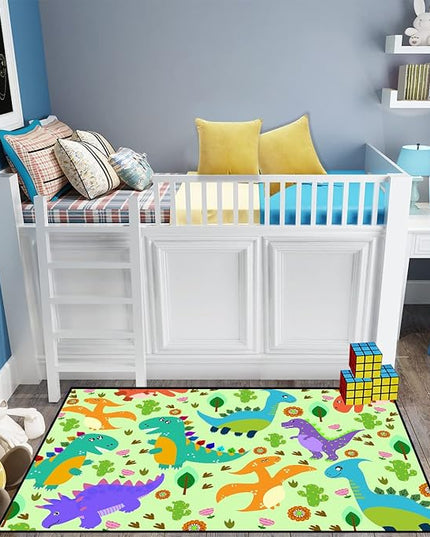 Dinosaur Carpet for Boys Room Dinosaur Play Rug Kids Rug Cartoon Dinosaur Carpet Dino Rug Dinosaur Area Rug for Bedroom Livingroom Playing Room,Green 4'×5' - LeafyLoom