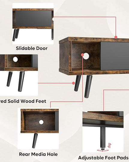 Bestier 70 inch Mid Century Modern TV Stand for 75 inch TV, Low Profile TV Stand with Storage, Entertainment Center for Living Room, Cord Management, Rustic Black - LeafyLoom