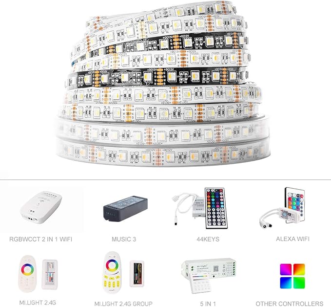 BTF-LIGHTING 5050 RGBW RGB+Warm White(2700K-3000K) 4 Colors in 1 LED Tape Light DC12V 5m 16.4ft 60LED/m Multi-Colored IP65 White 12mm PCB for Bedroom Kitchen Home Decoration(No Adapter or Controller) BTF-LIGHTING