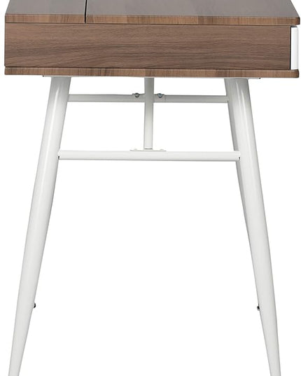 Calico Designs Alcove Modern Desk with Large Split Drawer Storage, White/Chestnut - LeafyLoom