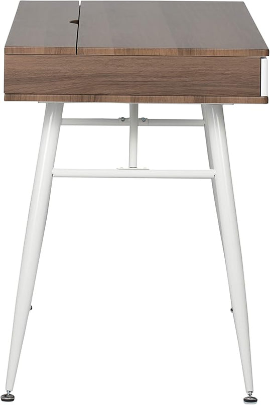 Calico Designs Alcove Modern Desk with Large Split Drawer Storage, White/Chestnut - LeafyLoom