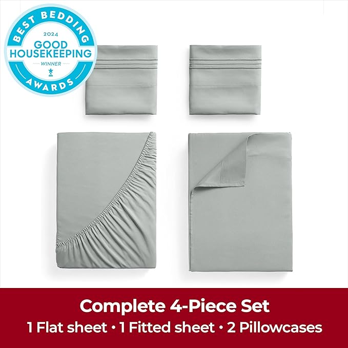 Mellanni King Sheets Set - 4 PC Iconic Collection Bedding Sheets & Pillowcases - Hotel Luxury, Extra Soft, Cooling Bed Sheets - Deep Pocket up to 16 inch (King, Spa Mint) - LeafyLoom