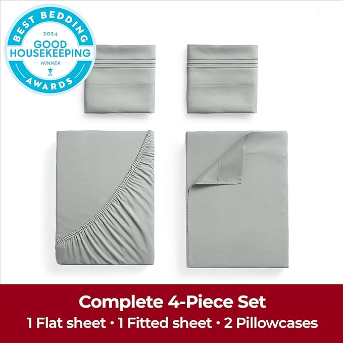 Mellanni Full Sheets Set - 4 PC Iconic Collection Bedding Sheets & Pillowcases - Hotel Luxury, Extra Soft, Cooling Bed Sheets - Deep Pocket up to 16 inch (Full, Spa Mint) - LeafyLoom