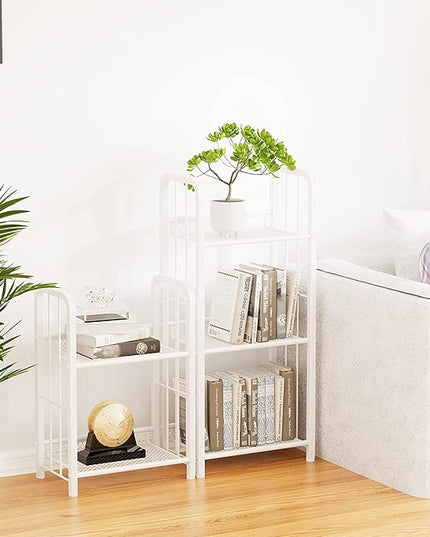 Bookshelf Storage Shelf Bookcase Freestanding Storage Stand for Living Room, Bedroom, Kitchen, Rust Resistance Easy Assembly Free Combination Multi-Functional Organizer (2 Tiers, White) - LeafyLoom