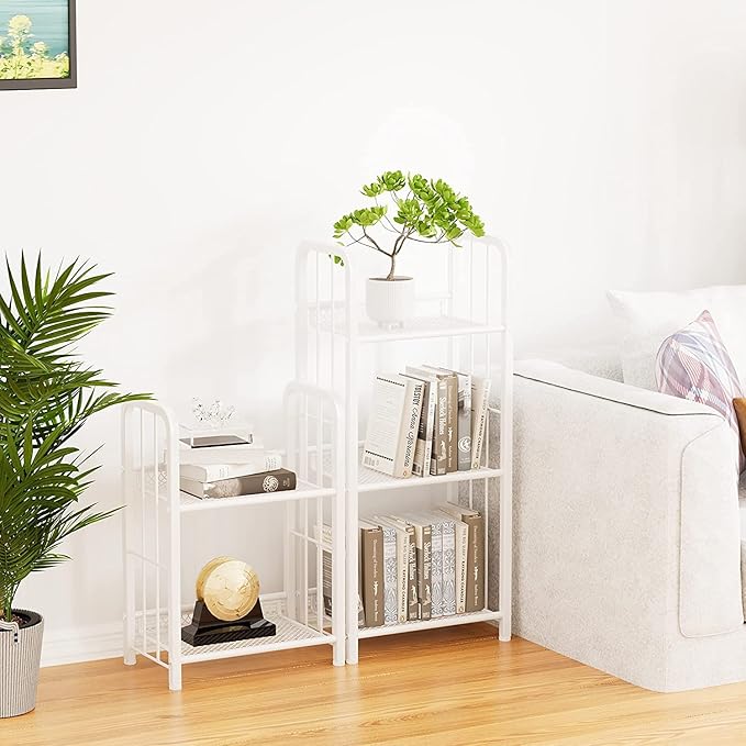 Bookshelf Storage Shelf Bookcase Freestanding Storage Stand for Living Room, Bedroom, Kitchen, Rust Resistance Easy Assembly Free Combination Multi-Functional Organizer (2 Tiers, White) - LeafyLoom