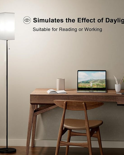 Floor Lamps for Living Room Modern - 3 Color Temperature Black Standing Lamps with Pull Chain Switch, Tall Lamp for Office Home Nursery and Hotel, Pole Lamp with White Lampshade for Reading - LeafyLoom