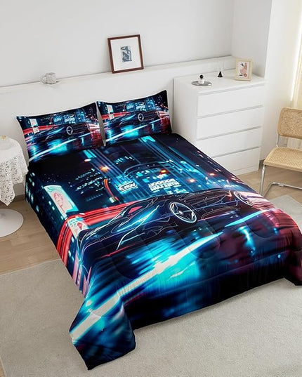 Feelyou City Racing Car Bedding Set Twin Size for Kids Boys Extreme Sport Games Comforter Set Teens Toddler Fast and Furious Duvet Set Cool Modern Quilt Set 2Pcs - LeafyLoom