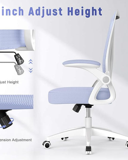 naspaluro Ergonomic Office Chair, Mid Back Desk Chair with Adjustable Height, Flip-Up Arms and Lumbar Support, Breathable Mesh Swivel Computer Chair for Home Study Working/Light Purple - LeafyLoom