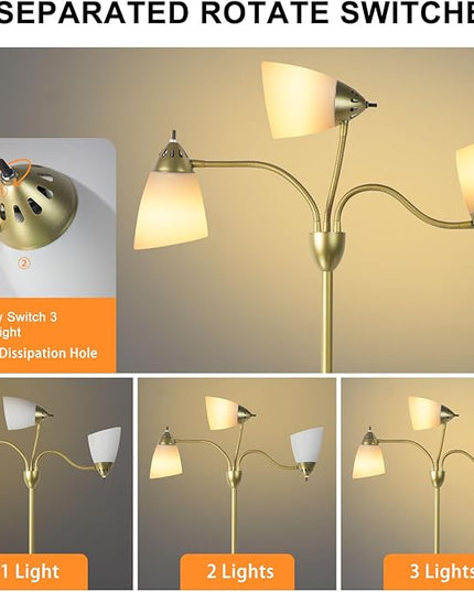 DINGLILIGHTING Floor Lamp Gold for Room: 3-Light Adjustable Flexible Gooseneck Tree Standing Lamp for Bedroom Study Room Office - Modern Multi Head Reading Floor Lights - LeafyLoom