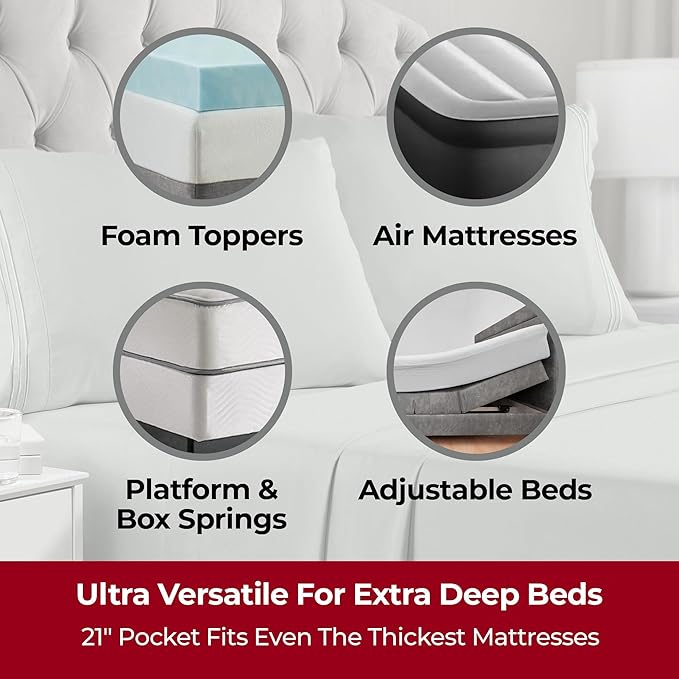 Mellanni Extra Deep Full Sheets - 4 PC Iconic Collection Bedding Sheets & Pillowcases - Hotel Luxury, Ultra Soft, Cooling Bed Sheets - Extra Deep Pocket up to 21 inch (Full, Spa Mint) - LeafyLoom