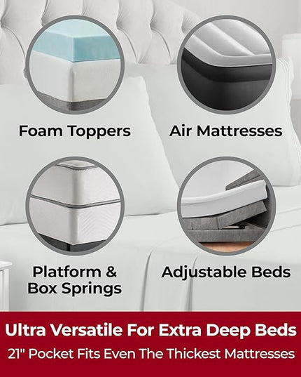Mellanni Extra Deep California King Sheets - 4 PC Iconic Collection Bedding Sheets & Pillowcases - Hotel Luxury, Ultra Soft, Cooling Bed Sheets - Extra Deep Pocket up to 21 inch (Cal King, Spa Mint) - LeafyLoom
