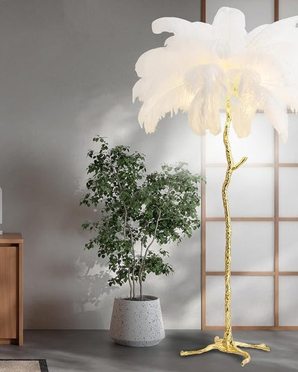 Ostrich Feather Floor Lamp Modern Ostrich Feather LED feather lamp floor Lamp Dimmable Standing feather floor lamp for Living Room Bedroom（White） - LeafyLoom