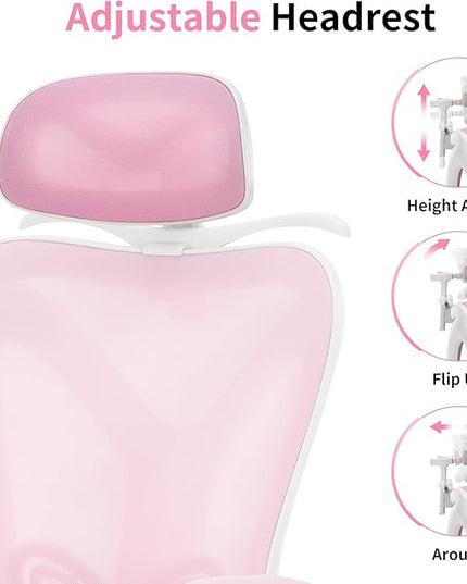 Ergonomic Office Chair with Footrest | Adjustable Lumbar Support, Reclining Desk Chair with Leg Rest, Comfortable Mesh Computer Chair for Home & Office (Pink) - LeafyLoom