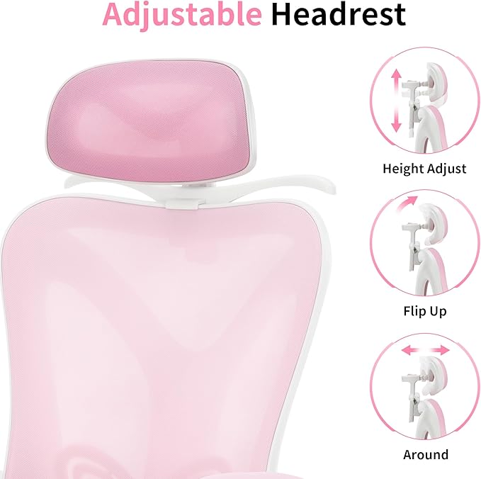 Ergonomic Office Chair with Footrest | Adjustable Lumbar Support, Reclining Desk Chair with Leg Rest, Comfortable Mesh Computer Chair for Home & Office (Pink) - LeafyLoom