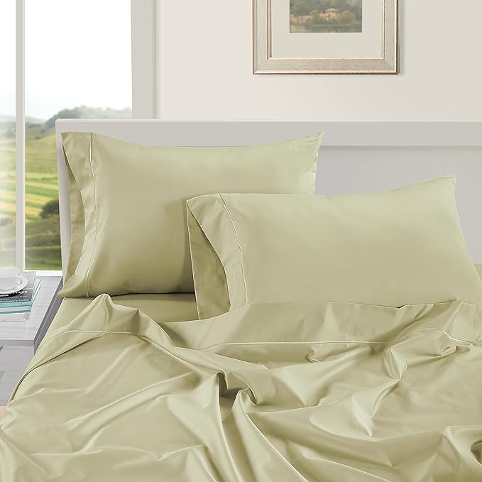 LANE LINEN Luxury 100% Egyptian Cotton Bed Sheets - 1000 Thread Count 4-Piece Full Set Bedding Sateen Weave 16" Deep Pocket (Fits Upto 17" Mattress) Sea Foam - LeafyLoom