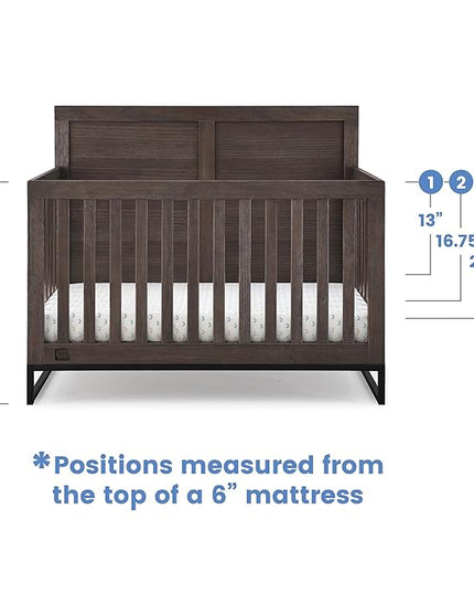 Simmons Kids Foundry 6-in-1 Convertible Baby Crib, Rustic Grey with Matte Black + Quiet Nights Breathable Crib Mattress with Removable/Machine Washable Cover (Bundle) - LeafyLoom