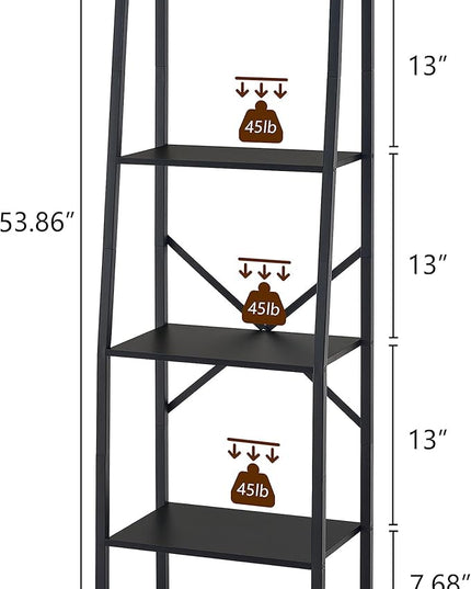 Hoctieon Ladder Shelf Bookcase, 4-Tier Ladder Bookshelf, Tall Bookshelf with Metal Frame, Industrial Bookshelf Ladder, for Living Room, Kitchen, Home Office, Bedroom, Simple Assembly, Black - LeafyLoom