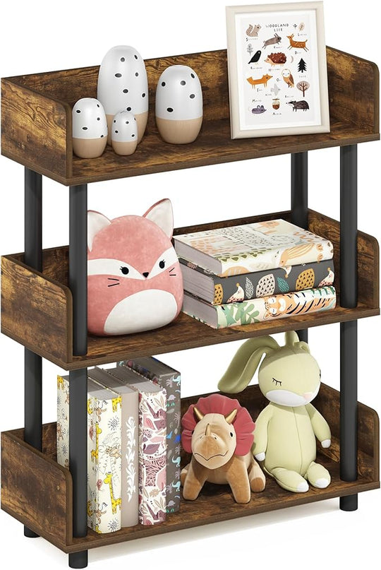 Furinno Turn-N-Tube 3-Tier Toolless Display Rack, Amber Pine/Black - LeafyLoom