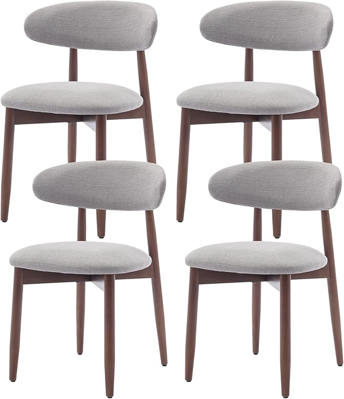 COLAMY Wooden Dining Chairs Set of 4, Modern Fabric Upholstered Kitchen Side Chairs, Farmhouse Dining Room Chair with Foot Pegs, Light Grey - LeafyLoom