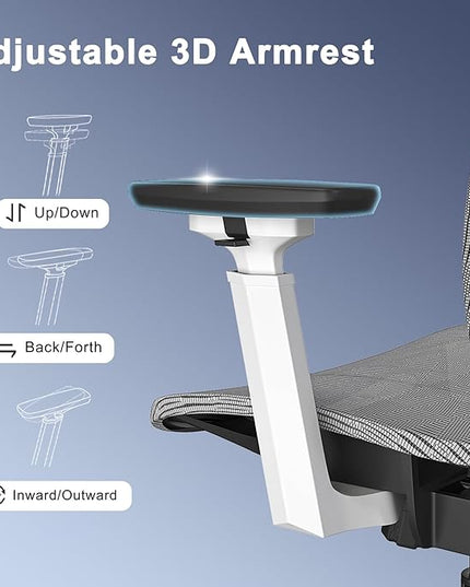 Ergonomic Mesh Office Chair, Computer Desk Chair with 3D Armrests, Adjustable Lumbar Cushion & Adjustable Headrest, High Back Home desk Chair with Tilt Function, Mesh Backrest & Seat - LeafyLoom