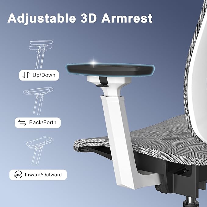 Ergonomic Mesh Office Chair, Computer Desk Chair with 3D Armrests, Adjustable Lumbar Cushion & Adjustable Headrest, High Back Home desk Chair with Tilt Function, Mesh Backrest & Seat - LeafyLoom