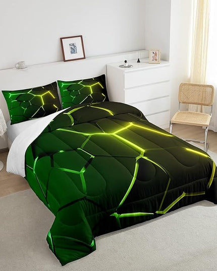 Honeycomb Comforter Green Yellow Hexagonal Print Bedding Set for Kids Boys Girls Children Beehive Geometrical Comforter Set Ultra Soft Decor Reticulated Duvet Set Twin Size - LeafyLoom