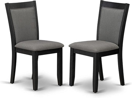 East West Furniture Dublin 3 Piece Set Contains a Round Dining Room Table with Dropleaf and 2 Dark Gotham Grey Linen Fabric Upholstered Chairs, 42x42 Inch, Wirebrushed Black - LeafyLoom