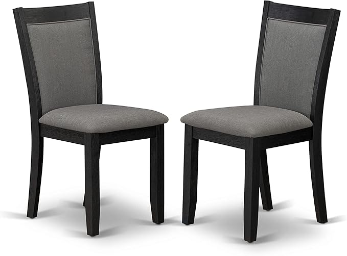 East West Furniture Dublin 3 Piece Set Contains a Round Dining Room Table with Dropleaf and 2 Dark Gotham Grey Linen Fabric Upholstered Chairs, 42x42 Inch, Wirebrushed Black - LeafyLoom