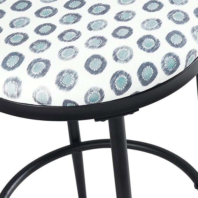 HomePop Upholstered Metal Barstool, Fabric Side Chairs for Dining Room, Kitchen and Living Room - Small Green Medallion Ikat Print - LeafyLoom