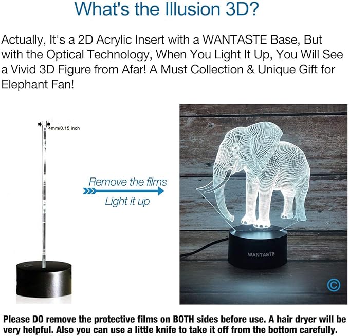 Elephant 3D Lamp Toys for Boys Girls Room, Night Light Bedside Decor Gifts for Kids Baby, 7 Colors Changing Nightlight with Smart Control - LeafyLoom