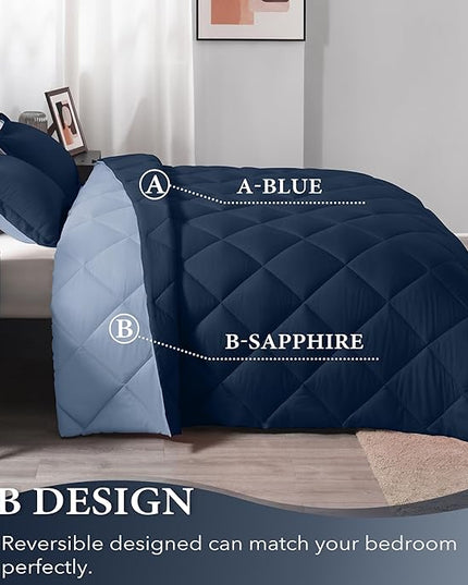 downluxe Twin Comforter Set - Blue and Sapphire Twin Comforter, Soft Bedding Sets for All Seasons -2 Pieces - 1 Comforter (66"x92") and 1 Pillow Sham(20"x26") - LeafyLoom
