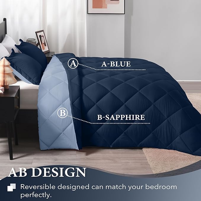 downluxe Twin Comforter Set - Blue and Sapphire Twin Comforter, Soft Bedding Sets for All Seasons -2 Pieces - 1 Comforter (66"x92") and 1 Pillow Sham(20"x26") - LeafyLoom