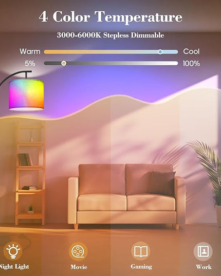 PESRAE LED Floor Lamp Work with Alexa,Google Assistant WiFi App,Modern Standing RGB Lamp with Lampshde,Tall LED Floor Lamp for Bedroom and Office(No Remote Control Include - LeafyLoom