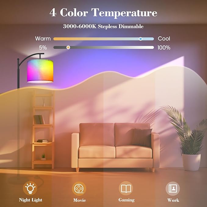 PESRAE LED Floor Lamp Work with Alexa,Google Assistant WiFi App,Modern Standing RGB Lamp with Lampshde,Tall LED Floor Lamp for Bedroom and Office(No Remote Control Include - LeafyLoom