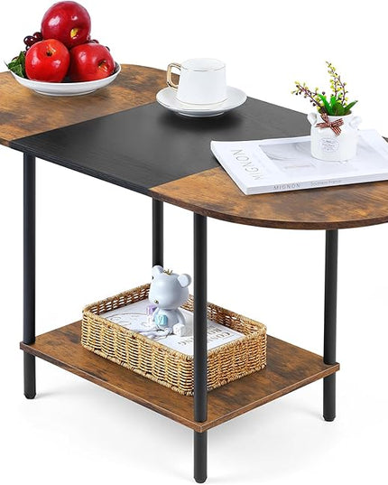 Coffee Tables for Living Room,2-Tier Small Coffee Table Farmhouse Oval Center Table with Storage Shelf and Wood Tabletop,for Small Space,Home Office,Black & Brown - LeafyLoom