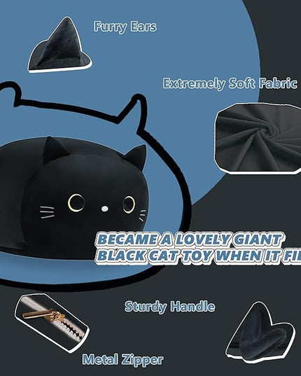 Stuffed Animal Storage Bean Bag Chair Cover for Kids Black Cat Beanbag Chair for Girls Large Size Toy Organizer Cover Only Without Filling - LeafyLoom