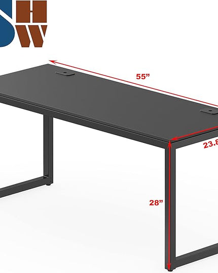 SHW Home Office 55-Inch Large Computer Desk, 24" Deep, Black - LeafyLoom
