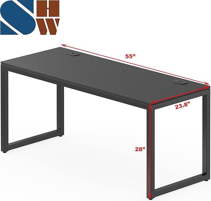 SHW Home Office 55-Inch Large Computer Desk, 24" Deep, Black - LeafyLoom