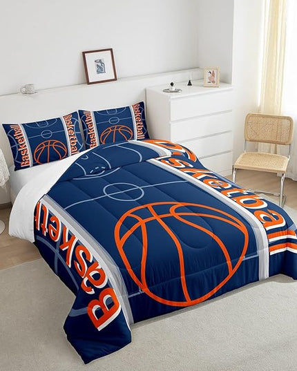 Feelyou Basketball Bedding Set King Size Gaming Sports Comforter Set for Kids Boys Girls Decor Ball Games Comforter Basketball Sports Duvet Set Bedroom Quilt Set - LeafyLoom