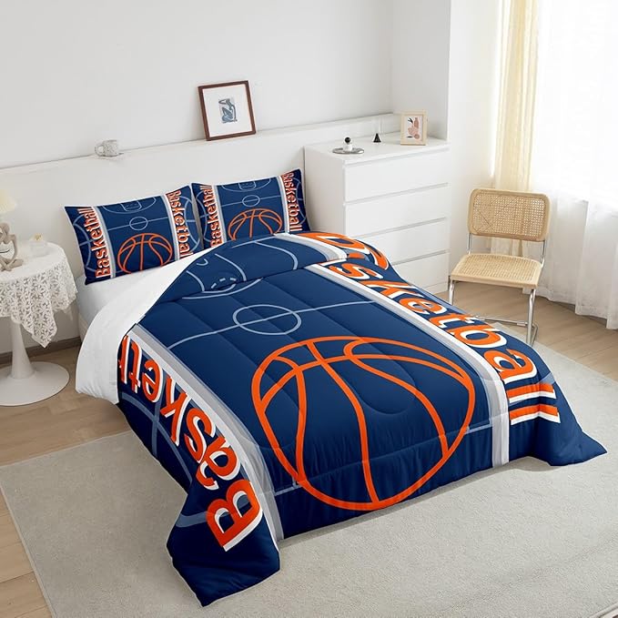 Feelyou Basketball Bedding Set King Size Gaming Sports Comforter Set for Kids Boys Girls Decor Ball Games Comforter Basketball Sports Duvet Set Bedroom Quilt Set - LeafyLoom