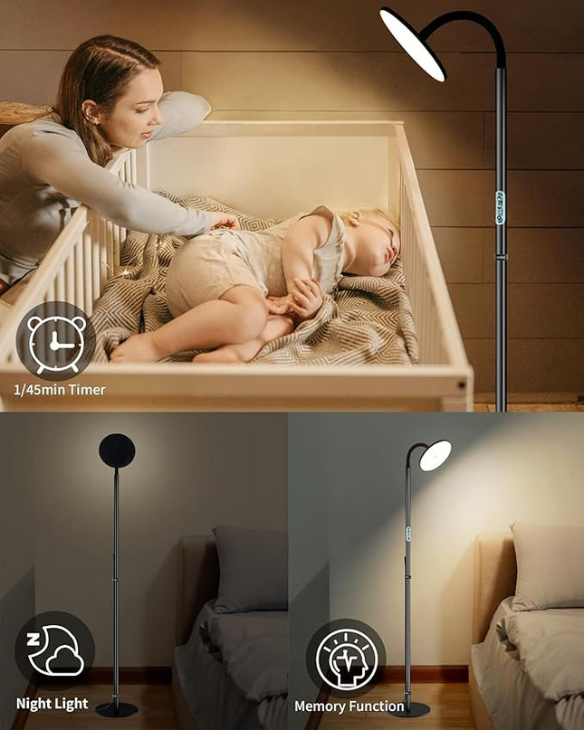 chiphy Floor Lamp, 60'' Bright Floor Lamp, 23W 2000LM Modern Floor Lamp, Dimmable 2300K-6500K Flexible Gooseneck with Remote Standing Lamp for Living Room Bedroom Office Reading Crafting Work Light - LeafyLoom