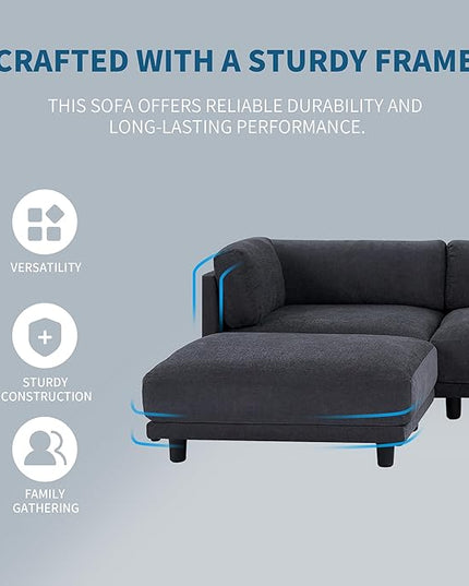 Convertible L-Shaped Sofa with Reversible Chaise, Ottoman & 2 Pillows, Oversized 4 Seat Upholstered Modular Sectional Couch Set w/Extra Deep Seats for Living Room Furniture, Apartment, Office - LeafyLoom
