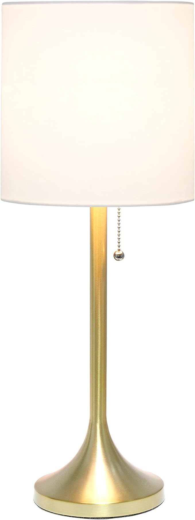 Simple Designs LT1076-GDW Tapered Fabric Drum Shade Table Lamp, Gold and White - (Pack of 4) - LeafyLoom