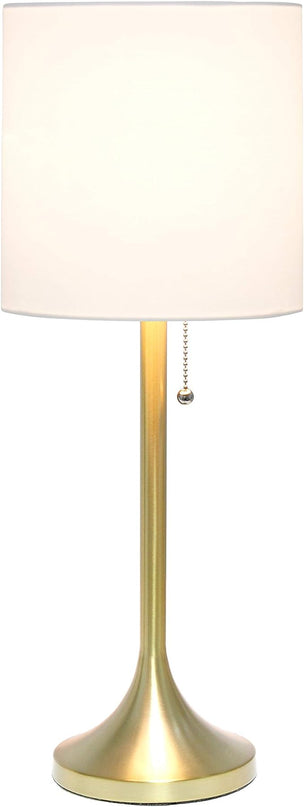 Simple Designs LT1076-GDW Tapered Fabric Drum Shade Table Lamp, Gold and White, 8 x 8 x 21 - LeafyLoom