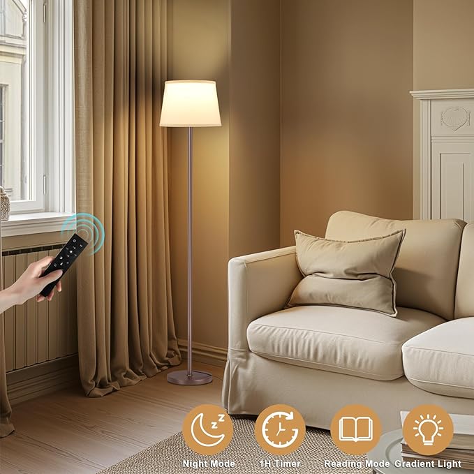 【Upgraded】 Floor Lamps for Living Room, Modern Floor Lamp with Remote Control, Dimmable Colors Temperature Standing Lamp Foot Switch, 9W Bulb Tall Lamps for Bedroom Office Kid Room - Brown - LeafyLoom