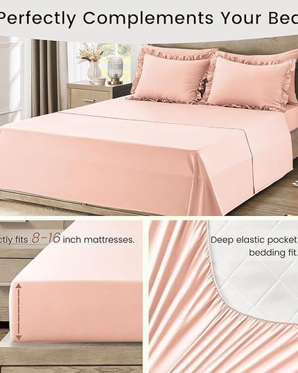 Twin Bed in a Bag 5 Pieces Comforter Set Twin, Ruffle Shabby Chic Bedding Comforter Set Pink Bed Set with Comforter, Pillowcase, Flat Sheet, Fitted Sheet and Pillow Sham - LeafyLoom