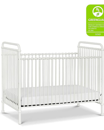 Namesake Abigail 3-in-1 Convertible Metal Crib in Washed White, Greenguard Gold Certified - LeafyLoom